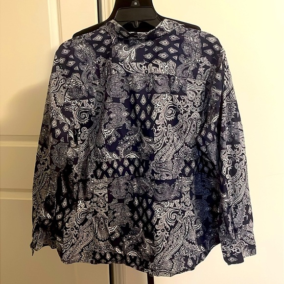 Chaps 100% Cotton Long Sleeve Blue White Paisley Button Down Shirt Top Size 2X - Picture 2 of 5